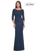 Picture of: Chic Long Evening Gown with High Neck and Ruffle Detail in Navy, Style: 31705, Detail Picture 2