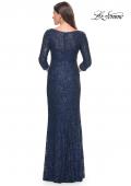 Picture of: Fitted Beaded Lace Evening Gown with Ruching in Navy, Style: 31721, Detail Picture 2