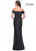 Picture of: Off the Shoulder Sequin Gown with Ruching in Navy, Style: 31772, Detail Picture 2