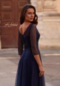 Picture of: Rhinestone Tulle Gown with Full Skirt and Ruched Bodice in Navy, Style: 32460, Detail Picture 2