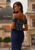Picture of: Off the Shoulder Jersey Gown with Floral Sequin Top in Navy, Style: 32739, Detail Picture 2