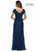 Picture of: Long Three Quarter Sleeve Floral Lace Evening Gown in Navy, Style: 27842, Detail Picture 3