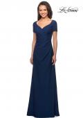 Picture of: Short Sleeve Floor Length Gown with Ruching in Navy, Style: 27855, Detail Picture 3