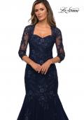 Picture of: Long Lace Mermaid Gown with Square Neckline in Navy, Style: 28033, Detail Picture 3