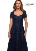 Picture of: A-line Lace and Tulle Evening Dress with Beading in Navy, Style: 28037, Detail Picture 3