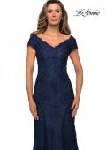 Picture of: Short Sleeve Lace Evening Dress with V Neckline in Navy, Style: 28099, Detail Picture 3