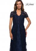 Picture of: Long Lace Evening Dress with Scallop Detailing and Rhinestones in Navy, Style: 28195, Detail Picture 3