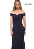 Picture of: Off the Shoulder Jersey Evening Gown with Ruffle Skirt Detail in Navy, Detail Picture 3