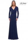 Picture of: Long Sleeve Jersey Dress with Criss-Criss Front Ruching in Navy, Detail Picture 3