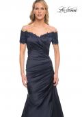 Picture of: Off the Shoulder Satin and Lace Mermaid Pleated Gown in Blue, Style: 30199, Detail Picture 3