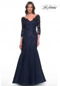 Picture of: Mermaid Tulle and Lace Dress with Scallop Detailed Neckline in Navy, Style: 30823, Detail Picture 3