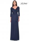 Picture of: Ruched Long Dress with Ruffle Skirt Detail and Sleeves in Navy, Style: 30845, Detail Picture 3