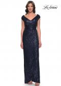 Picture of: Sequin Evening Dress with Ruching and V Neckline in Navy, Style: 30865, Detail Picture 3