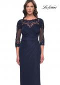 Picture of: Long Jersey Evening Dress with Lace Detail Neckline and Sleeves in Navy, Style: 31093, Detail Picture 3