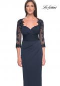 Picture of: Long Jersey Evening Dress with Lace Sleeves in Navy, Style: 31659, Detail Picture 3