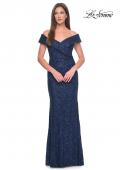 Picture of: Off the Shoulder Beaded Lace Evening Gown in Navy, Style: 31679, Detail Picture 3