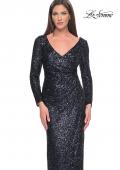 Picture of: Long Sleeve Sequin Evening Dress with Ruching in Navy, Style: 31698, Detail Picture 3