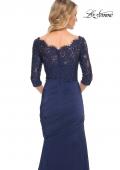 Picture of: Gathered Mermaid Satin Gown with Lace Top in Navy, Style: 24926, Detail Picture 4