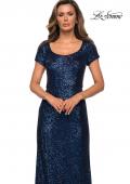 Picture of: Long Sequin Evening Dress with Cap Sleeves in Navy ,Style: 27916, Detail Picture 4