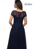 Picture of: Beaded Lace Rhinestone A-line Evening Gown in Navy, Style: 27920, Detail Picture 4