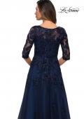 Picture of: Three Quarter Sleeve A-line Gown with Floral Embellishments in Navy, Style: 27922, Detail Picture 4