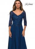 Picture of: Satin Three Quarter Sleeve Dress with V-Neckline in Navy, Style: 28106, Detail Picture 4