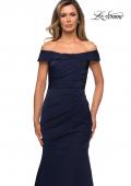 Picture of: Off the Shoulder Satin Evening Gown with Ruching in Navy, Style: 28110, Detail Picture 4