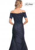 Picture of: Off the Shoulder Satin and Lace Mermaid Pleated Gown in Blue, Style: 30199, Detail Picture 4