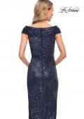 Picture of: Sequin Long Evening Dress with Ruching and V Neck in Blue, Style: 30326, Detail Picture 4