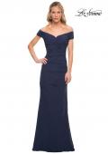 Picture of: Long Ruched Gown with Off the Shoulder Top in Blue, Style: 30363, Detail Picture 4
