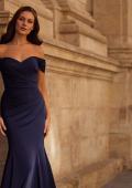 Picture of: Chic Off the Shoulder Gown with Side Pleating in Navy, Style: 30846, Detail Picture 4