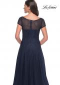 Picture of: Beaded A-Line Dress with Illusion Neckline and Sleeves in Navy, Style: 30852, Detail Picture 4