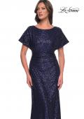 Picture of: Sequin Stretch Evening Dress with High Neckline and Dolman Sleeves in Navy, Style: 30885, Detail Picture 4