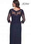 Picture of: Long Jersey Evening Dress with Lace Detail Neckline and Sleeves in Navy, Style: 31093, Detail Picture 4