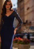 Picture of: Elegant Evening Jersey Dress with Illusion Lace Sleeves in Navy, Style: 32609, Detail Picture 4