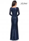 Picture of: Long Sleeve Sequined Gown with Soft V-Neckline in Navy, Style: 25331, Detail Picture 5