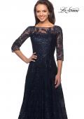 Picture of: A-line Lace Sequin Gown with Sheer Scoop Neckline in Navy, Style: 27942, Detail Picture 5