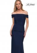 Picture of: Ruched Off the Shoulder Net Jersey Evening Dress in Navy, Detail Picture 5