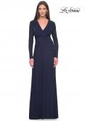 Picture of: Long Sleeve Jersey Evening Dress with Ruching Detail in Navy, Style: 30048, Detail Picture 5