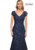 Picture of: Lace and Tulle Mermaid Gown with Cap Sleeves in Blue, Style: 30269, Detail Picture 5