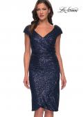 Picture of: Off the Shoulder Sequin Short Evening Dress with Ruching in Navy, Style: 30323, Detail Picture 5