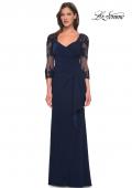 Picture of: Lace and Net Jersey Gown with Illusion Sleeves in Navy, Style: 30384, Detail Picture 5