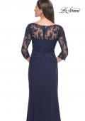 Picture of: Long Evening Gown with Lace Illusion Sleeves and Neckline in Navy, Style: 30385, Detail Picture 5
