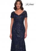Picture of: Gorgeous Beaded Long Gown with Short Sleeves and V Neck in Navy, Style: 30798, Detail Picture 5