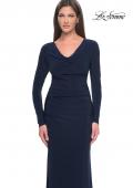Picture of: Long Jersey Evening Dress with Draped Neckline in Navy, Style: 30813, Detail Picture 5
