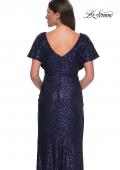 Picture of: Sequin Stretch Evening Dress with High Neckline and Dolman Sleeves in Navy, Style: 30885, Detail Picture 5