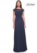 Picture of: A-Line Satin Dress with Stunning Beaded Neckline and Short Sleeves in Navy, Style: 31195, Detail Picture 5