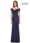 Picture of: Off the Shoulder Jersey Evening Gown with Ruching in Navy, Style: 31677, Detail Picture 5