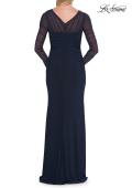 Picture of: Long Sleeve Sheer Net Jersey Gown with Ruching in Navy, Style: 33282, Detail Picture 5