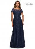 Picture of: Long Lace Dress with Sheer Neckline and Cap Sleeves in Navy, Style: 27935, Detail Picture 6